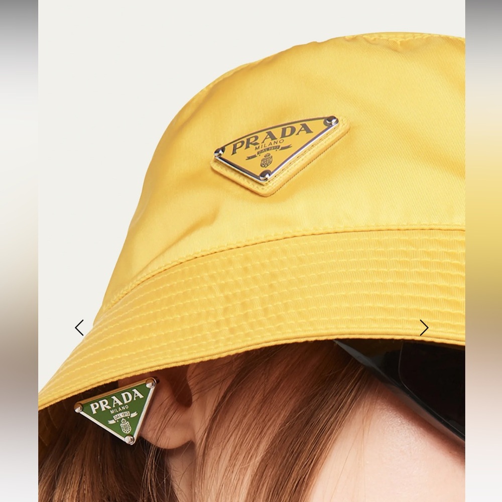 NWT Prada Yellow Bucket Hat with Signature Triangle Logo